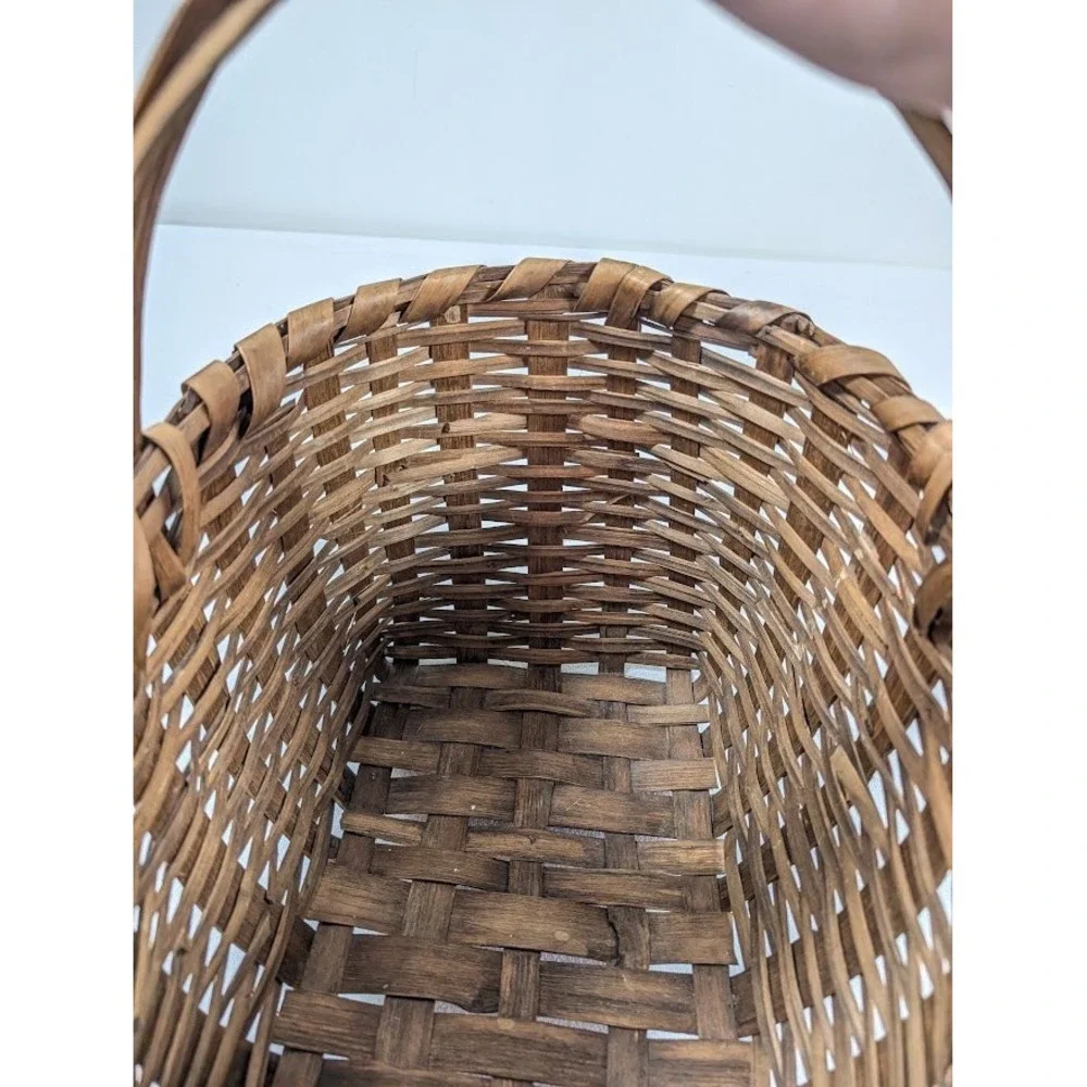 Antique Splint Oak Wood Basket 15.5